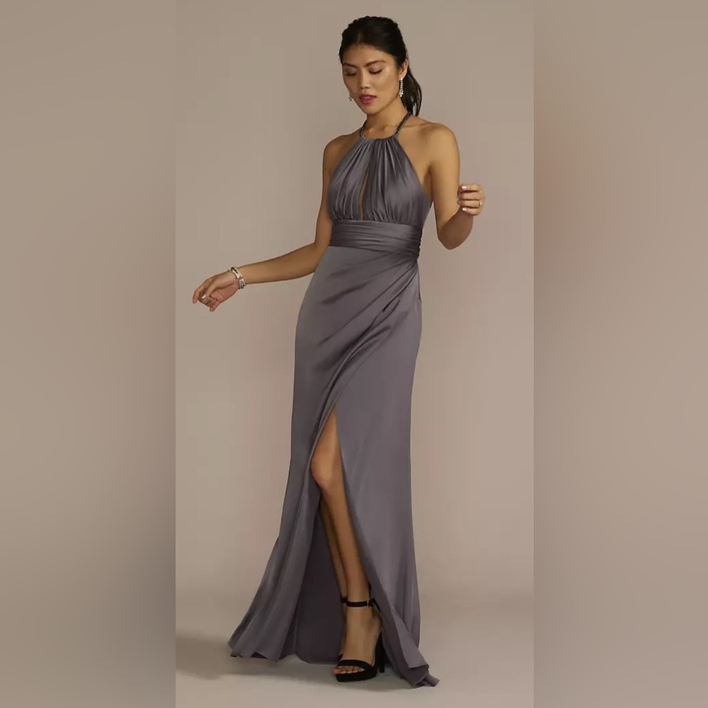 Elegant Gray Halter Gown NWT 6